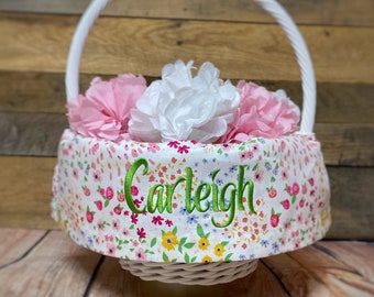 Personalized Easter Basket Liner Colorful Flowers Easter Basket For Girl Basket Liner With Name Custom Basket Liner For Kids Easter Basket