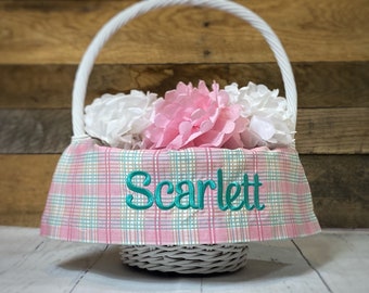 Easter Basket Personalized Liner, Easter Basket Liner With Embroidered Name, Easter Girl Plaid Fabric, Easter Bunny Basket Liner, Liner Only