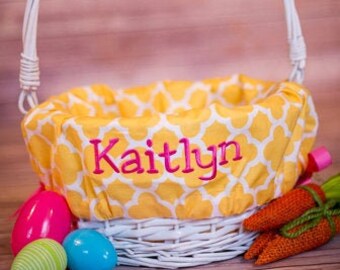 Personalized Easter Basket Liner, Name Embroidered On Easter Basket Liner, Easter Yellow Easter Basket Liner, Personalized Basket Liner