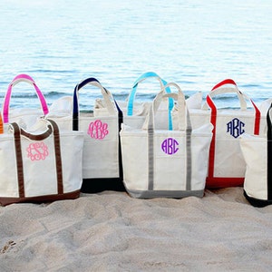 Large Canvas Monogrammed Boat Tote Bag w Zipper - The White Invite