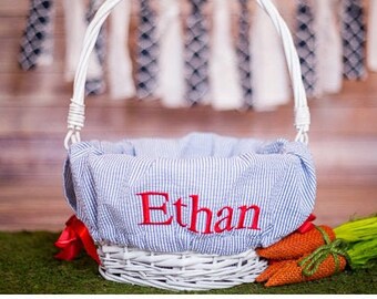 Personalized Easter Basket Liner, Easter Basket Liner Navy Seersucker Easter Basket Liner, Personalized Basket Liner For Boys