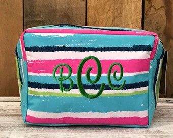 Monogram Make Up Bag, Striped Personalized Makeup Bag, Personalized Cosmetic Case, Personalized Cosmetic Bag, Monogrammed Bridesmaids Gift