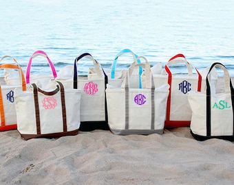 Personalized Beach Tote, Large Canvas Vacation Beach Bag, Canvas Boat Tote Beach Bag, Monogram Beach Bag, Personalized Zip Top Tote Bag