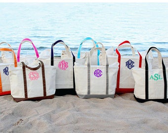 Monogram Canvas Tote Bag, Large Monogrammed Canvas Boat Tote, Personalized Canvas Boat Tote, Beach Bag Tote, Monogrammed Bridesmaid Tote Bag