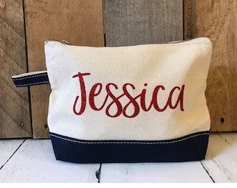 Personalized Bridesmaids Cosmetic Bag, Bridesmaid Makeup Bag, Makeup Bag With Large Name Using Glitter Vinyl,  Make Up Cosmetic Bag