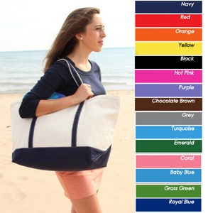 Canvas Tote Bag Large Monogrammed Tote Canvas Bag Canvas Boat Tote Beach Bag Bridesmaid Monogrammed Tote Bag Bridal Party Tote Bag image 1
