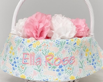Personalized Easter Basket Liner • Custom Easter Basket Liner • Easter Basket Liner for Girl or Boy • Embroidered Name and Ribbon Ties