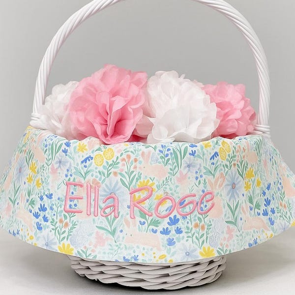 Personalized Easter Basket Liner • Custom Easter Basket Liner • Easter Basket Liner for Girl or Boy • Embroidered Name and Ribbon Ties