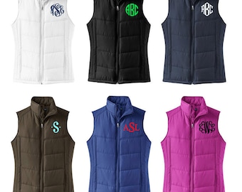 Monogrammed Puffy Vest - Mother's Day Gift - Quilted Monogrammed Vest - Women's Preppy Monogram Puffy Vest - Monomgram Women's Vest