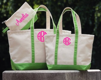 Canvas Tote Bag 3 Piece Luggage Set| 3 Piece Set Includes Large & Medium Tote and Makeup Bag| Monogrammed Canvas Collection Travel Set
