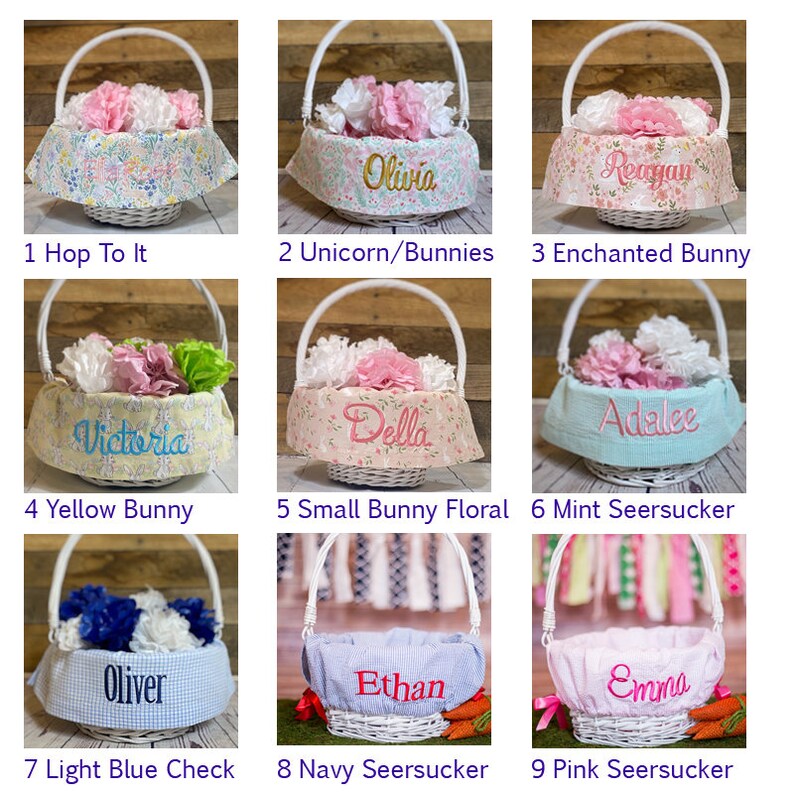 Personalized Easter Basket Liner Pink and Grey Paisley Basket Liner Embroidered With Name For Easter Vintage Fabric Easter Basket Liner image 5