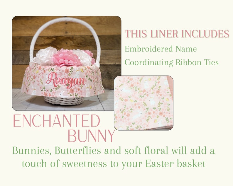 Personalized Easter Basket Liner With Embroidered Name Customized Easter Basket Liner Pink Bunny Fabric Girl Easter Bunny Basket image 3