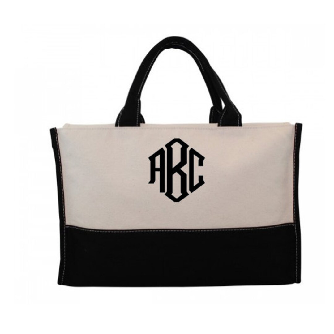  Mud Pie Classic Black and White Initial Canvas Tote Bags (C),  100% Cotton, 17 x 19 x 2 : Clothing, Shoes & Jewelry