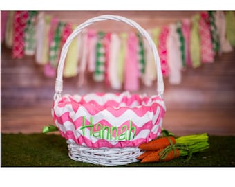 Easter Basket Liner, Personalized Easter Basket Liner, Easter Basket Liner Embroidered With Name, Pink Wave Pattern Easter Basket Liner