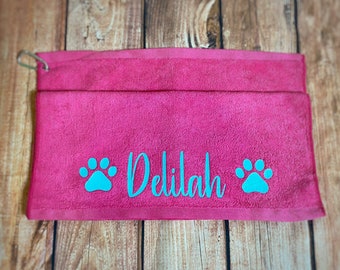 Personalized Dog Towel With Carabiner Clip - Travel Dog Towel - Puppy Gift - Personalized Dog Towel with Name - Doggy Drool Muddy Paws Towel