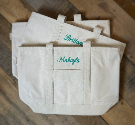 Custom Boat Tote Bag • Canvas Tote Bag • Custom Text Tote • Gift for Her • Bachelorette Gift • School Bag • Embroidery • Personalized Gift