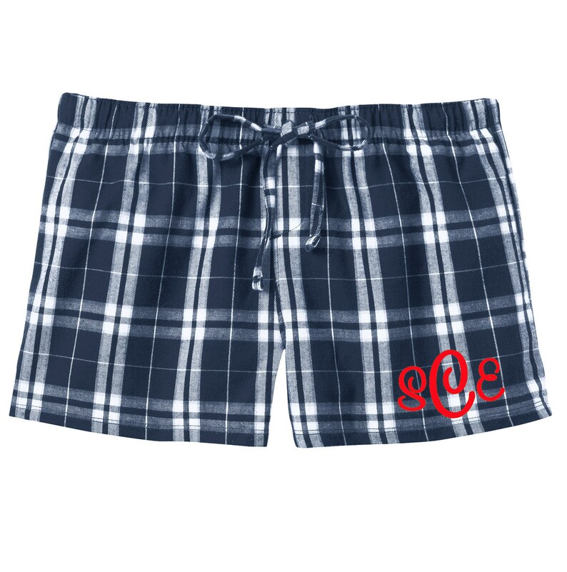 Monogrammed Plaid Flannel Boxer Pajama Short- Navy Plaid Flannel Boxer PJ Shorts- Women's Monogrammed Plaid Lounge Shorts- Monogram PJ image 2