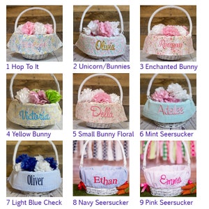 Personalized Easter Basket Liner With Embroidered Name Customized Easter Basket Liner Pink Bunny Fabric Girl Easter Bunny Basket image 6