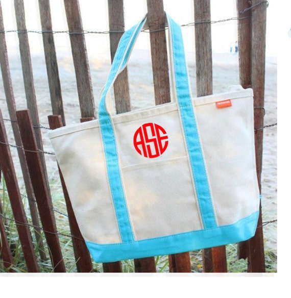 Custom Text Personalized Monogram 100% Cotton Color Handle Boat Tote Canvas  Bag Navy 2 Letters