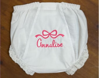Coquette Bow Baby Bloomer Diaper Cover • Personalized Embroidered Baby Bloomers with Bow • Girly Infant Fancy Pant For Outfit • Baby Gift