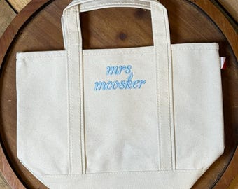All Natural Mini Canvas Tote Custom Mini Tote Bag With Ironic Saying, Name or Monogram Embroidered  Gift for Her Bachelorette Gift Bridal