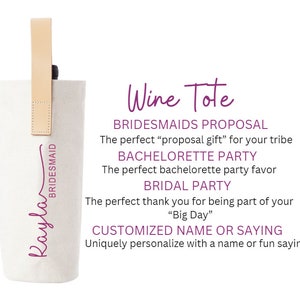 Bridal Party Personalized Gift For Bridesmaid Proposal, Hostess Gift, Bachelorette Party Wine Tote, Party Favor, Gift For Her Custom Tote image 1