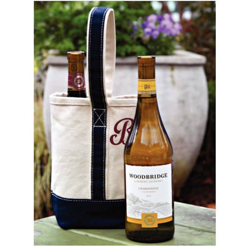 Monogram Canvas Wine Tote Personalized Wine Carrier Personalized Hostess Gift Two Bottle Canvas Wine Tote image 2