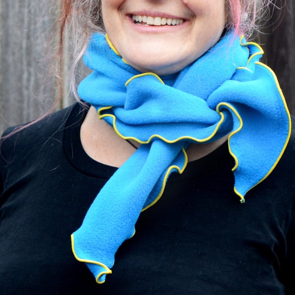 Turquoise Lasagna Scarf with Yellow Trim