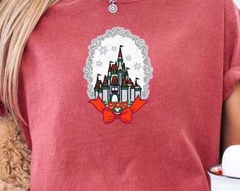 Bordado de marco de coqueta de castillo navideño