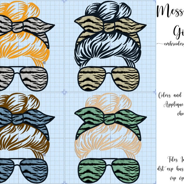 Messy Bun Girl Embroidery File