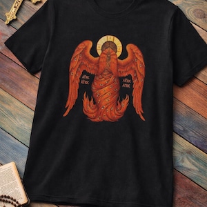 Czerwona koszulka z aniołem Serafinem | Cerkiewno-Bizantyjska ikonografia