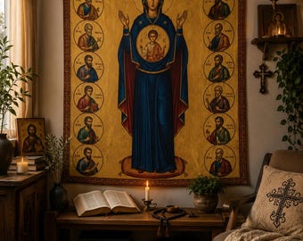 Christian tapestry | Virgin Mary Icon | Eastern Orthodox and Catholic art | Theotokos | Jesus