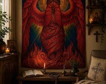 Seraphim Byzantine Angel Indoor Wall Christian Tapestry | Biblically Accurate Angel art