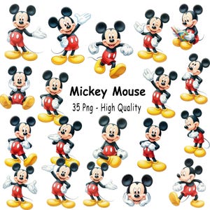 Musse Pigg akvarell PNG | Musse Pigg Clipart-paket, Musäventyr akvarellkonst | Digital nedladdning väggtryck | DIREKT NEDLADDNING