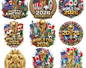 ワールドカップ2026 PNGバンドル、サッカートーナメントグラフィック、サッカートロフィー、世界のサッカー国旗、Tシャツ昇華デザイン、サッカー昇華