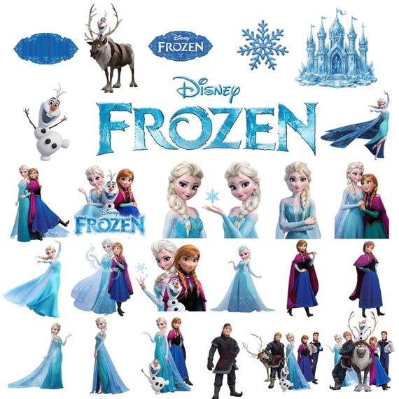 Frozen PNG Bundle, Frozen Clipart, Anna Elsa Olaf PNG, Princess Cartoon PNG Images, Frozen Birthday Clipart, Digital Download