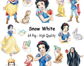 Biancaneve Principessa Acquerello, Set di clipart Principessa delle Fiabe, Collezione di acquerelli di Biancaneve, Download immediato