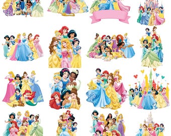 Pacchetto clipart PNG principesse, clipart sublimazione cartoni animati PNG principesse, pacchetto clip a tema compleanno tutte principesse collezione PNG belle