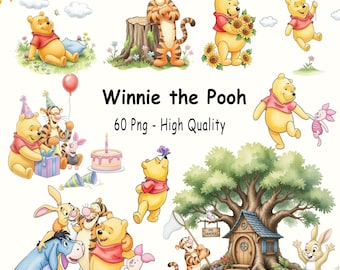 4000 px 60 png. Clip art vintage de Winnie the Pooh. Imágenes PNG de alta resolución (descarga digital).