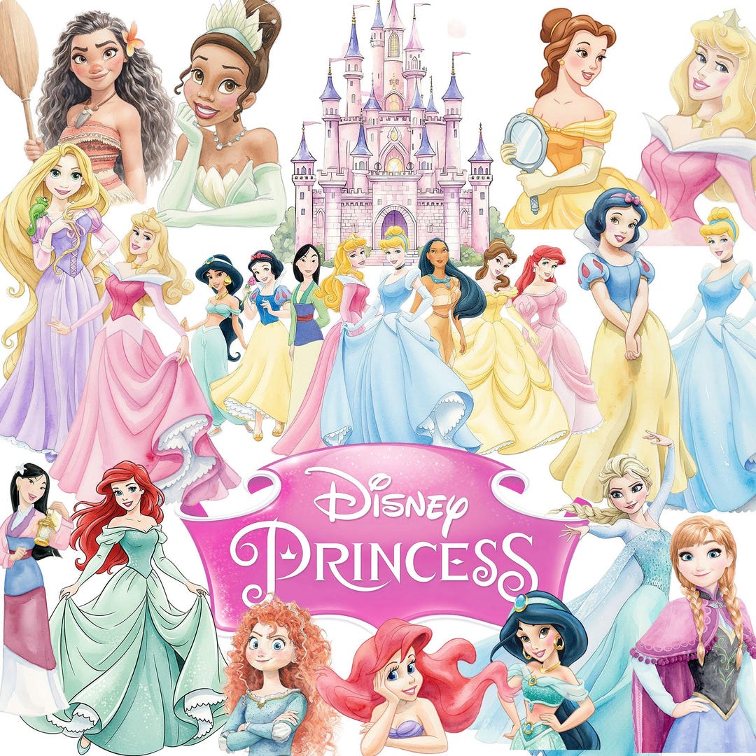 100+ Princess Watercolor Png, Princess Watercolor Clipart, Digital Elsa, Anna, Aurora, Mer