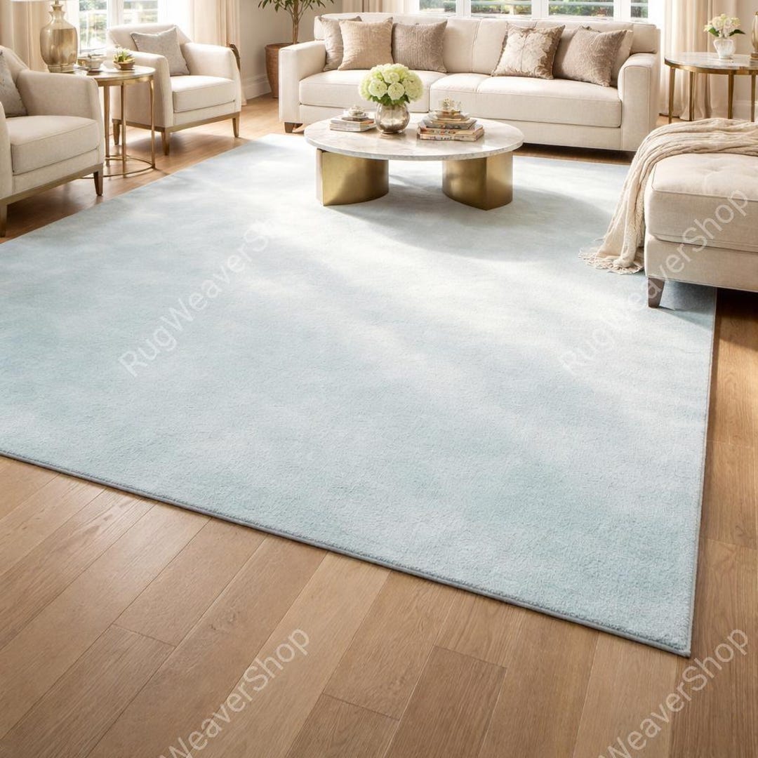 Hand Tufted Wool Rug | Light Blue Space Area Minimal Modern Plush ...