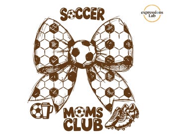 Soccer Mom SVG, Football Mom Bow Design, Soccer Ball Clipart PNG , Cricut Silhouette Cut File, Sports Mom Shirt