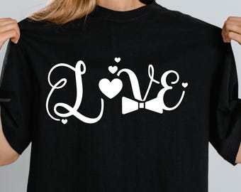 Love Bow SVG PNG, Trendy Valentine’s Day Svg, Love  Svg For Shirts, Love Bow Png, Cricut Files, Romantic Heart & Bow Tie Design