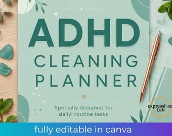 ADHD Cleaning Planner Printable PDF | ADHD Cleaning Checklist & Chore Chart | Daily Weekly Monthly Home Cleaning Schedule (Canva Editable)