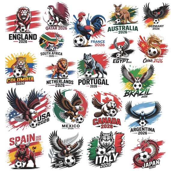 World Football SVG Bundle, National Animal Soccer Designs, Cricut Files (PNG, SVG)