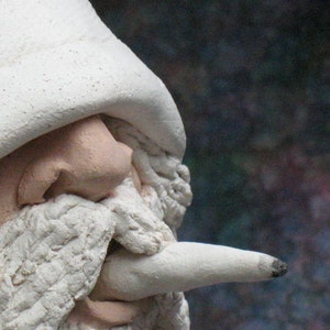 Incense Burner, White Wizard Clay Sculpture with cigarette