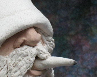 Incense Burner, White Wizard Clay Sculpture with cigarette