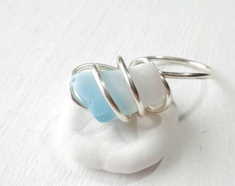 Larimar Ring, Silver Plated Ring, Blue Stone, Size 10.5