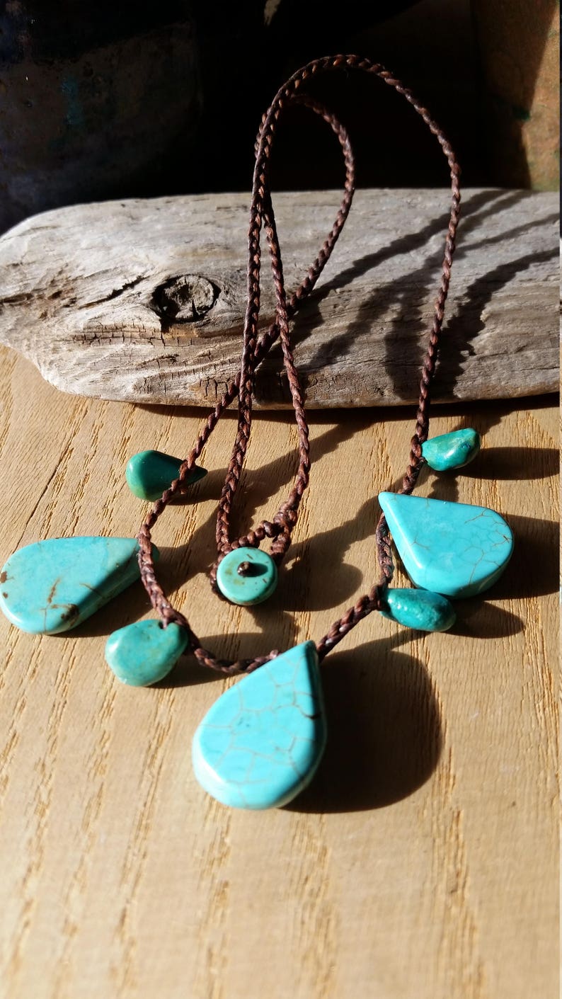 Seed Bead Choker Two Boho Necklaces Turquoise Beaded Brown Cord