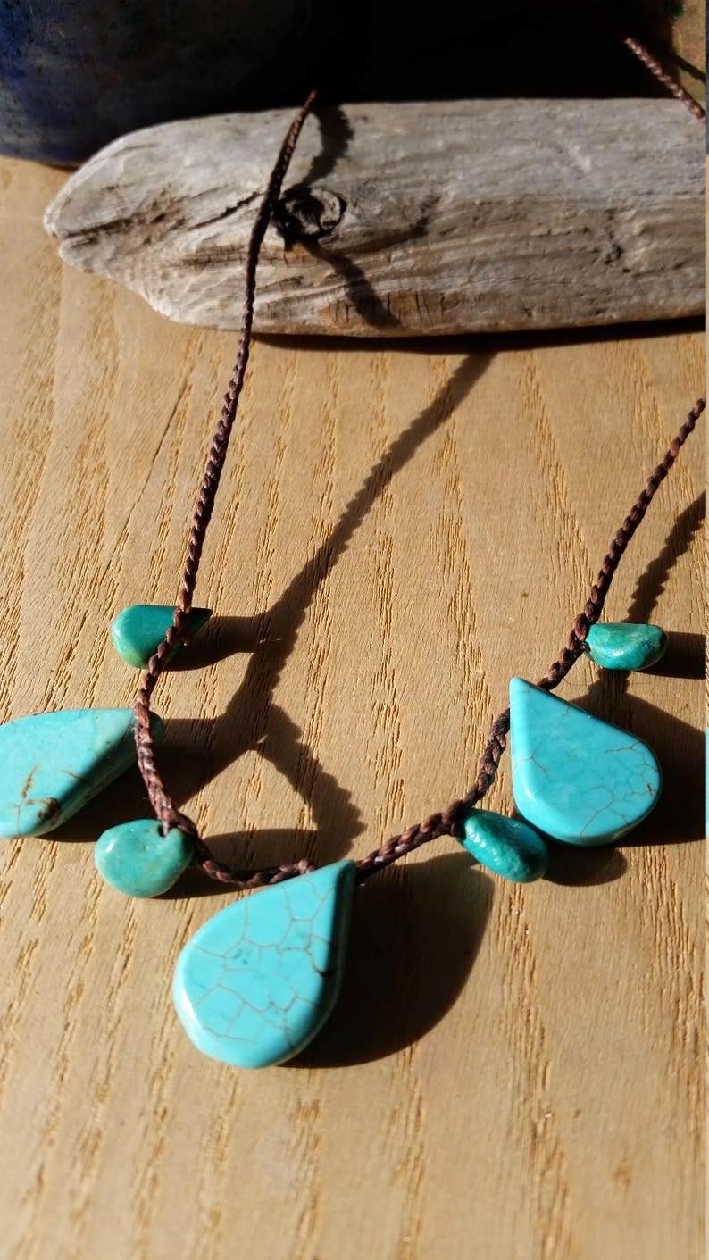 Seed Bead Choker Two Boho Necklaces Turquoise Beaded Brown Cord